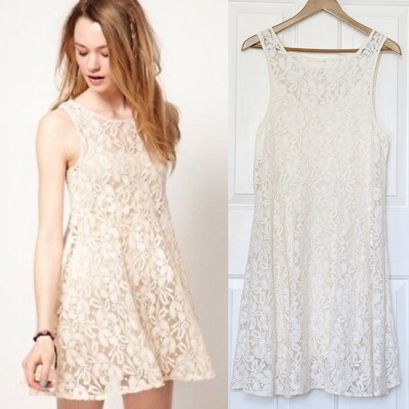 Free People Dresses & Skirts - Free People Miles of Lace Ivory Tank Swing Dress L